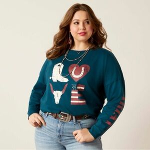 Ariat Teal Oversize Long Sleeve Top